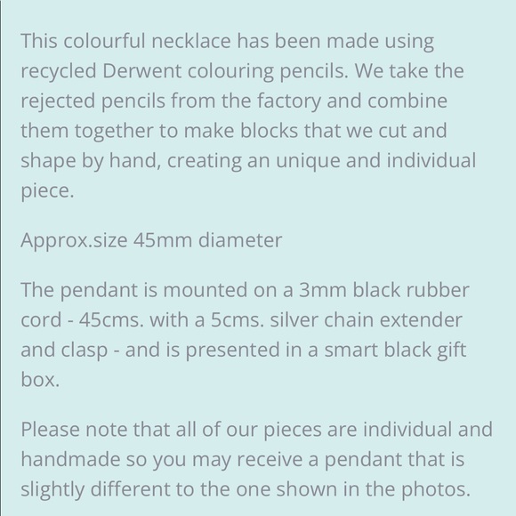 Zincwhite colored pencil artist necklace on rubber cord with Sterling silver - Picture 7 of 7